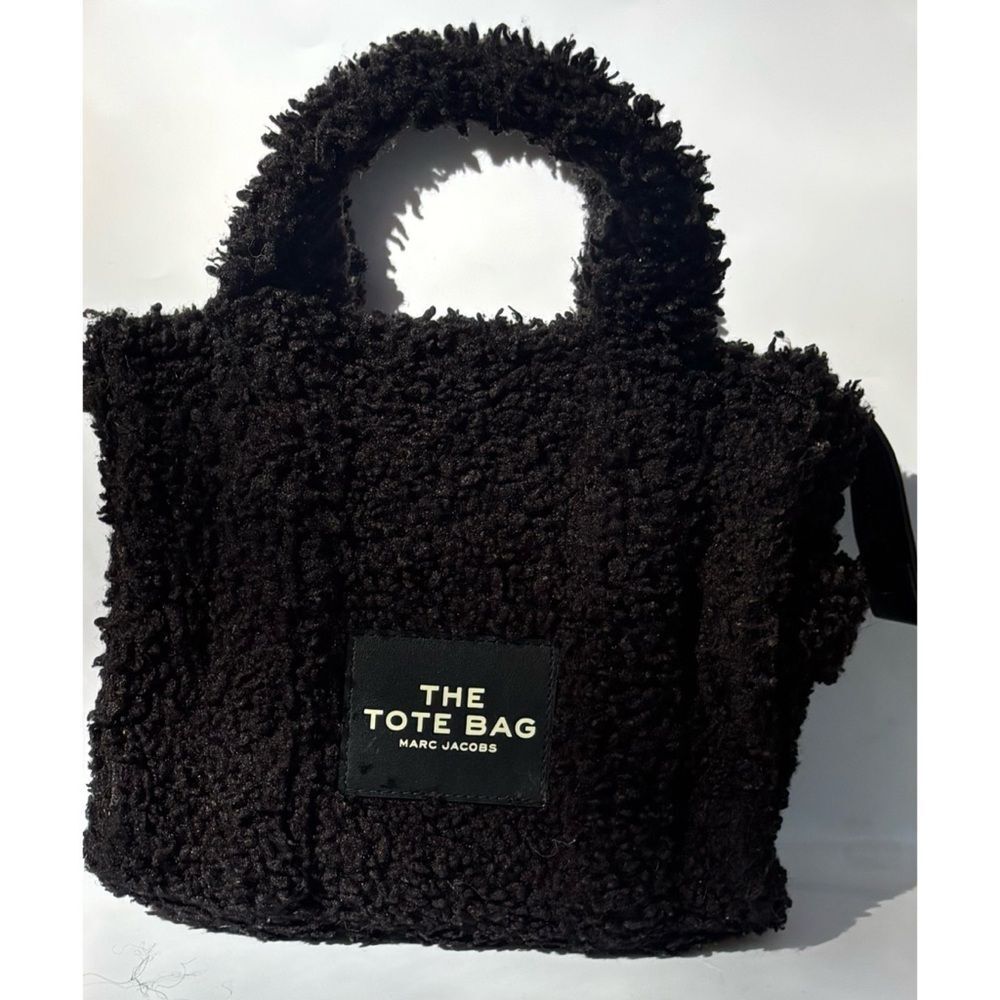 Marc Jacobs Black Sherpa Mini Tote with Logo Patch